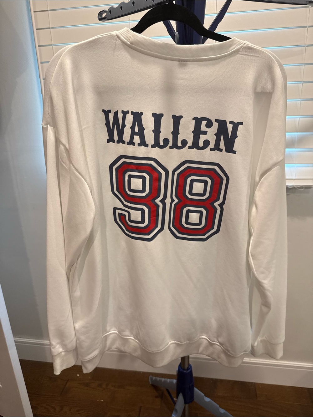 White Graphic Crewneck Sweatshirt with Red & Navy '98 Print